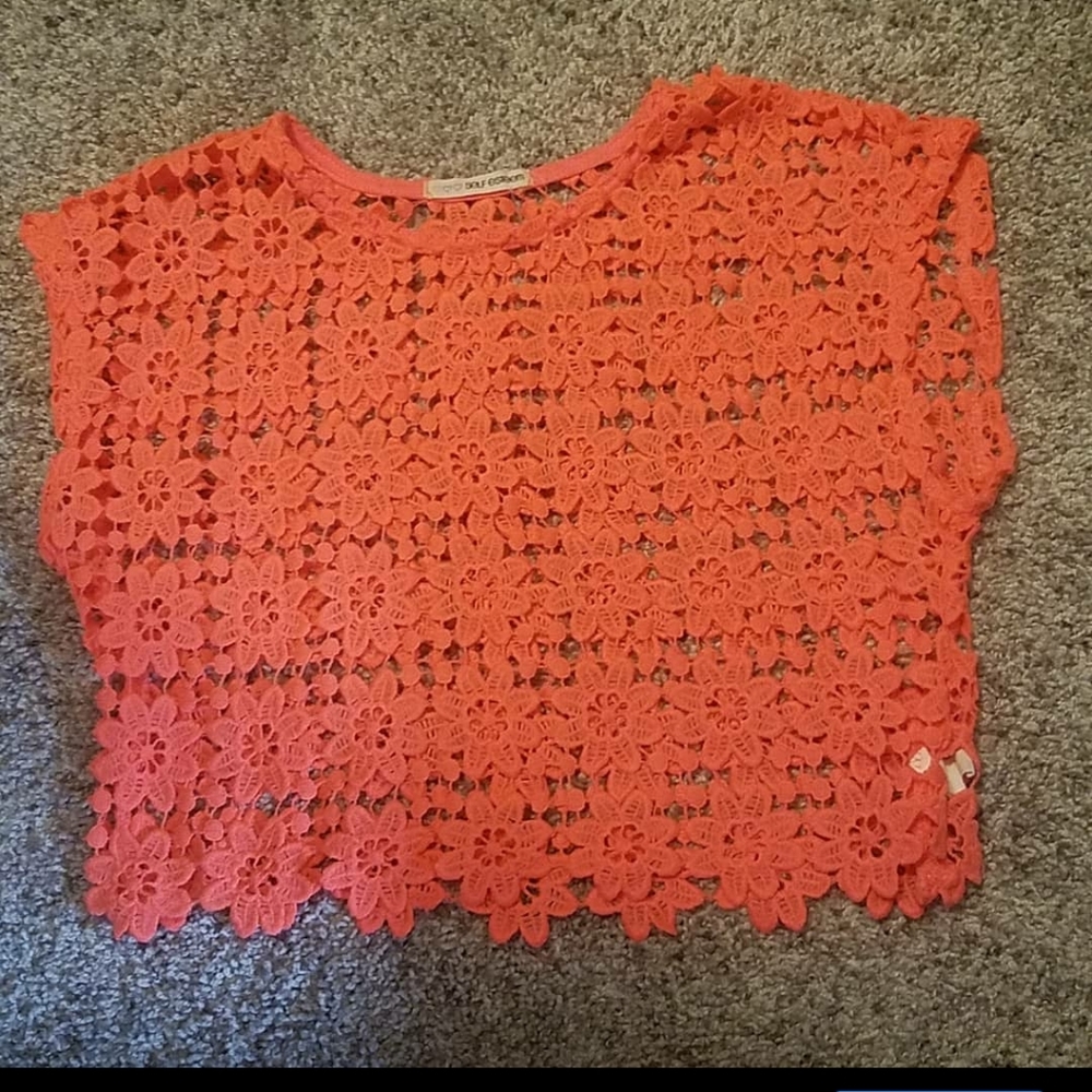 Peach flower mesh shirt